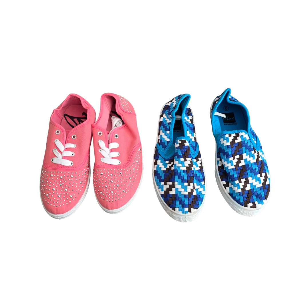 Women's canvas tennis shoes with laces and silver studs size 6 blue pink 2 Pairs